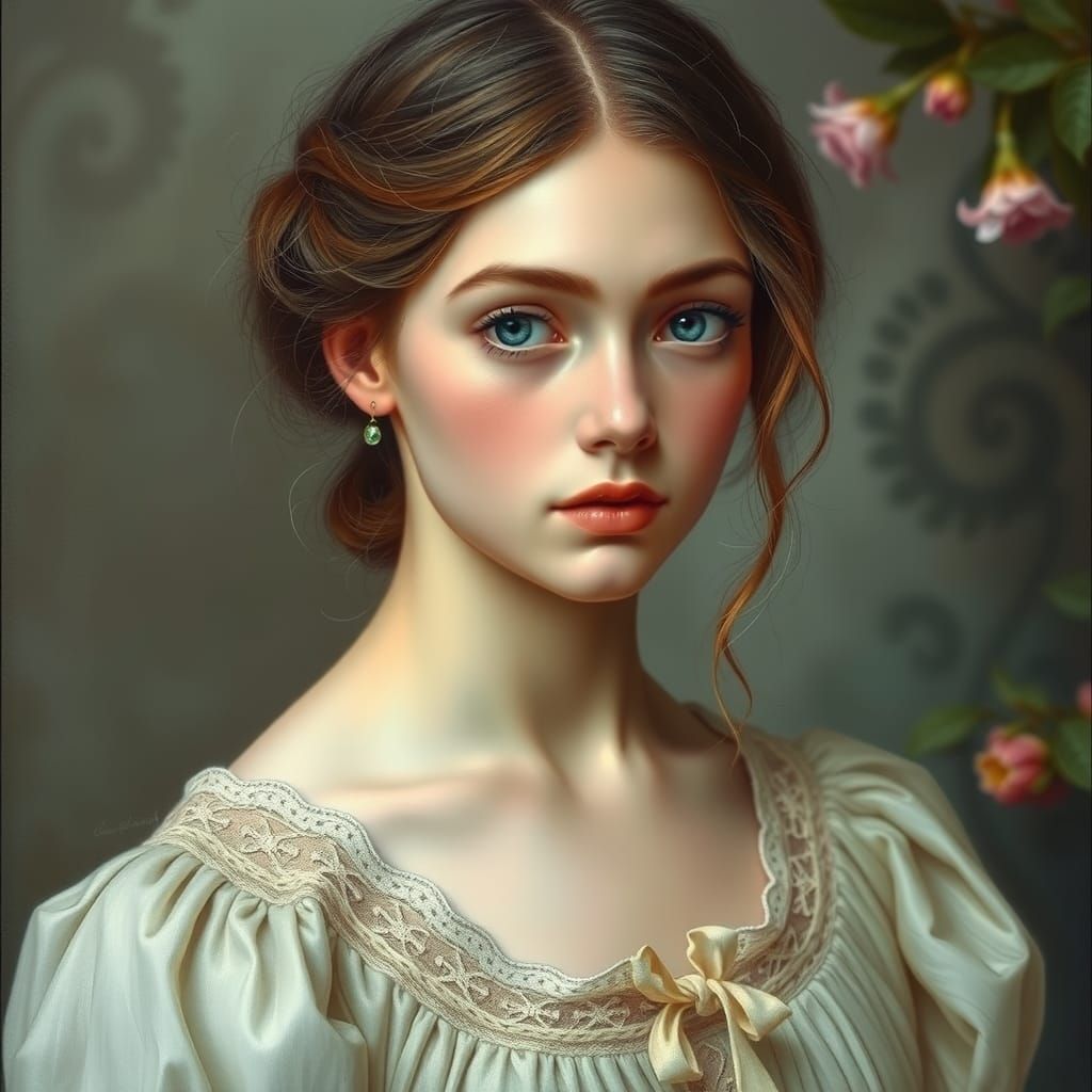Romantic Portrait of a Woman in Pre-Raphaelite Style