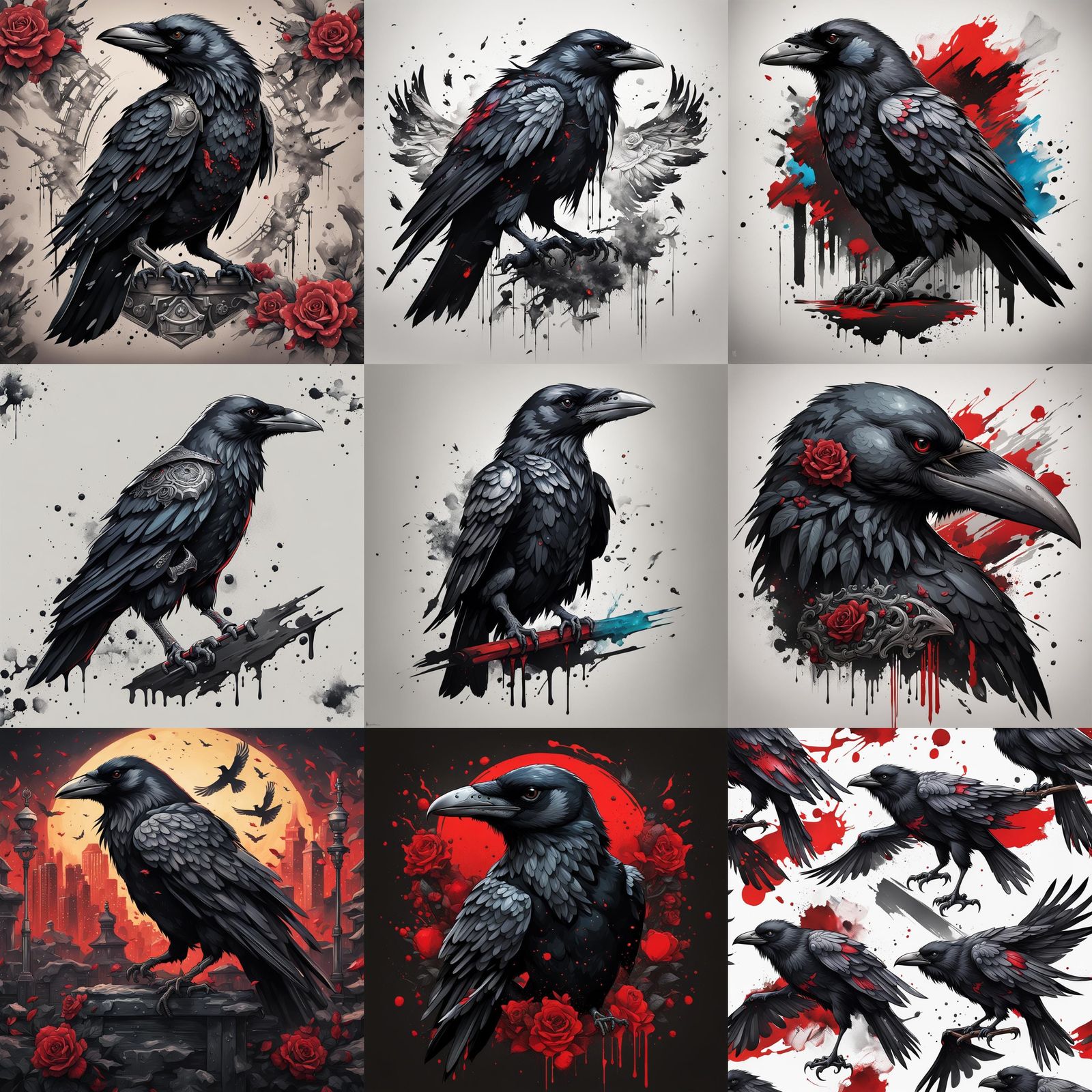 Trash Polka Crow Tattoo in Neotraditional Style