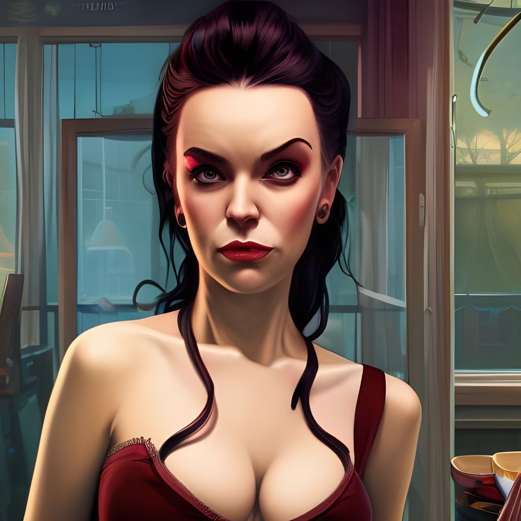 Gothic Pinup Waitress Portrait in GTA V Style