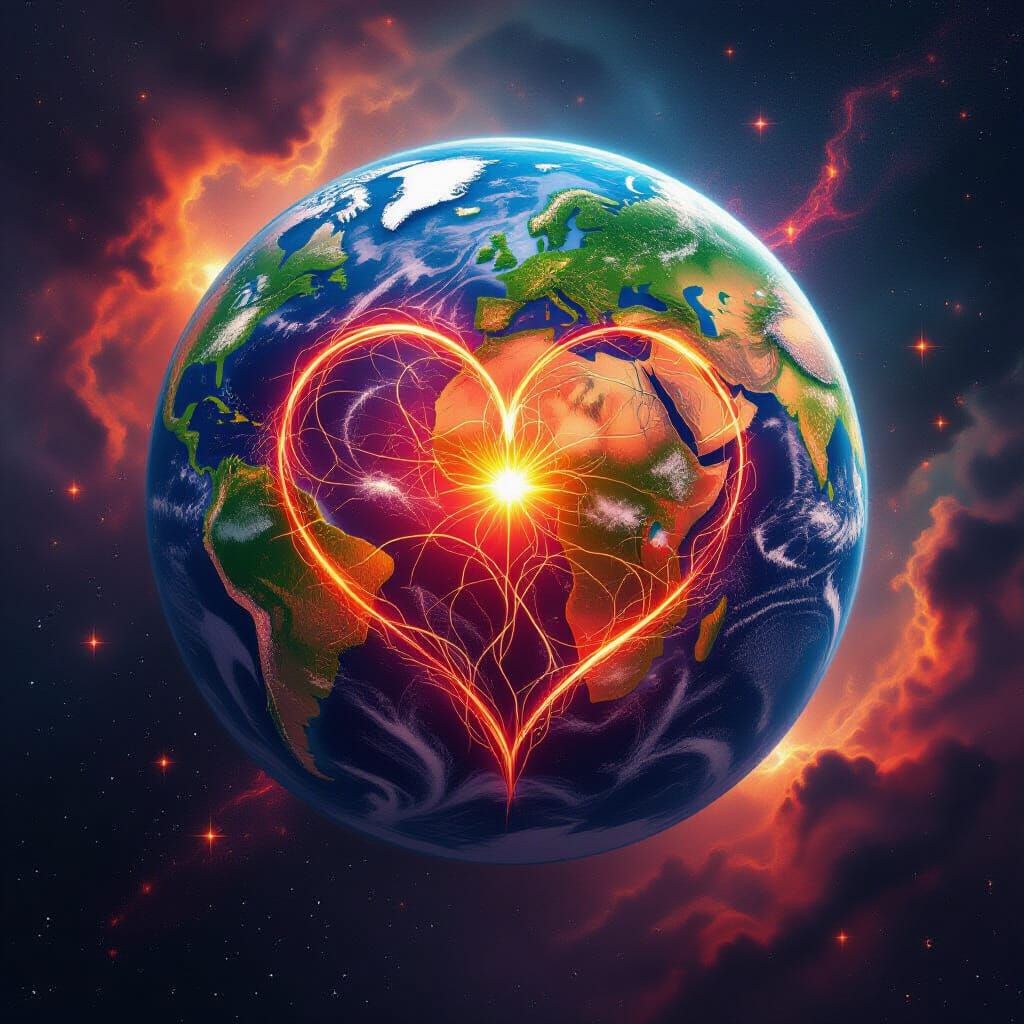 Cosmic Heart Earth Nebula Illustration