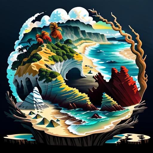 Vibrant Beach Scene with Colorful Sky