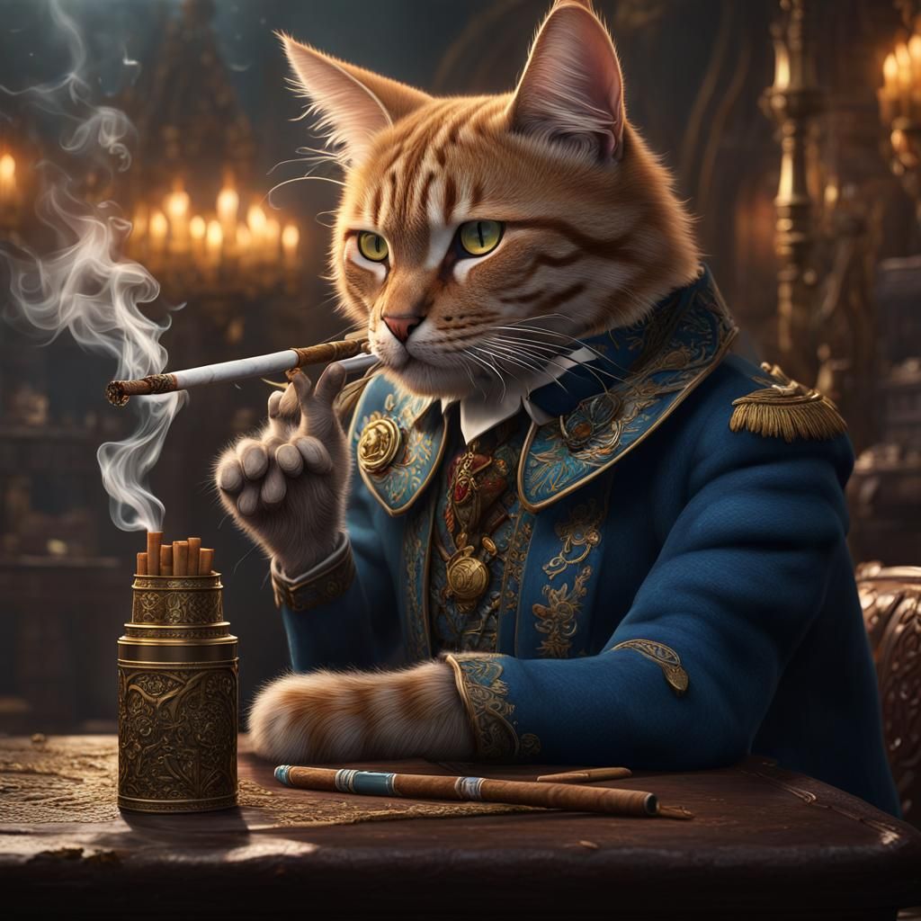 cat is smoking cigarets