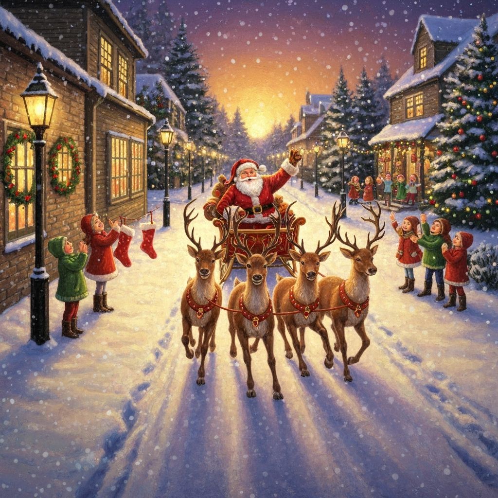 Santa Claus Arrives in Whimsical Storybook Style