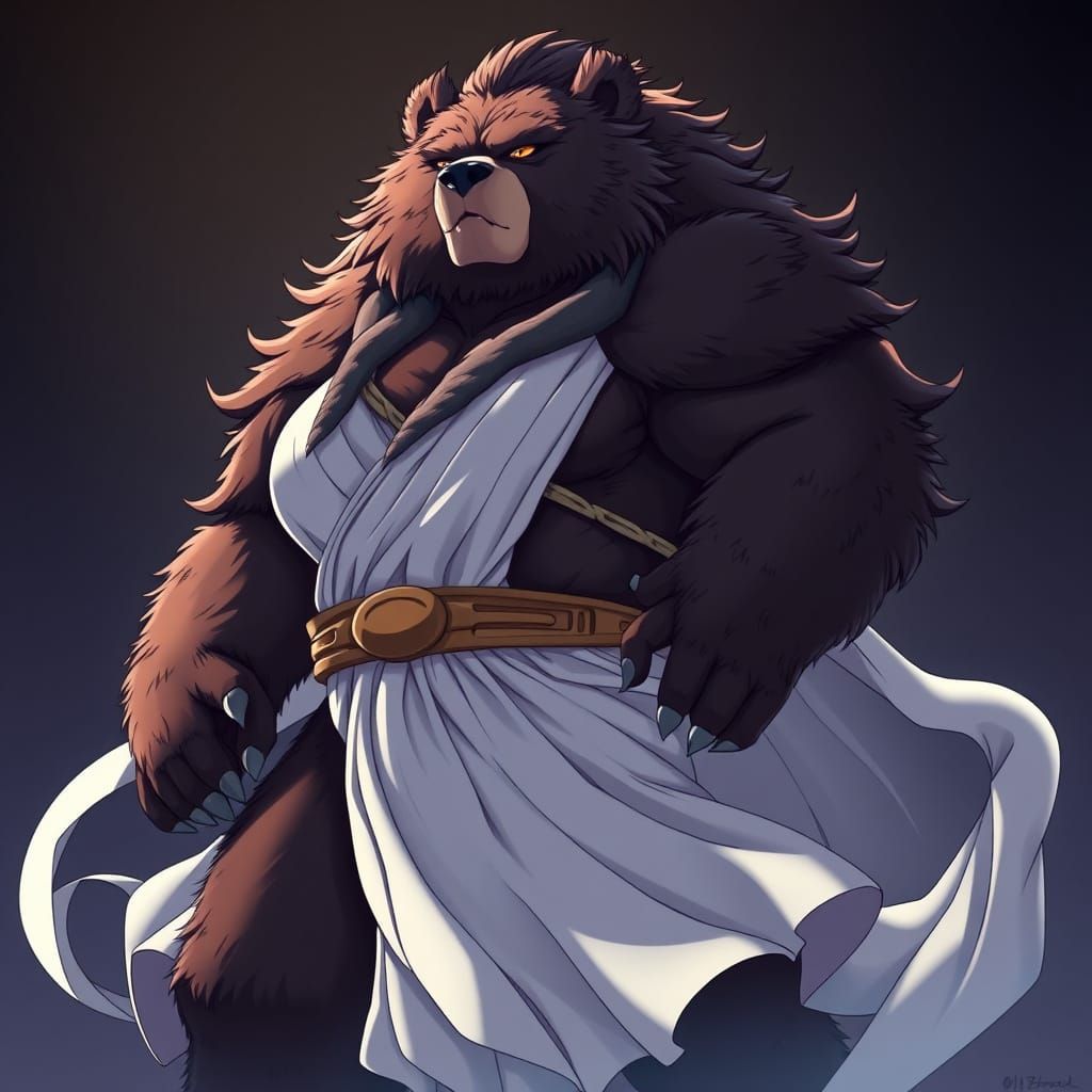 Majestic Furry Bear Goddess in Anime Style