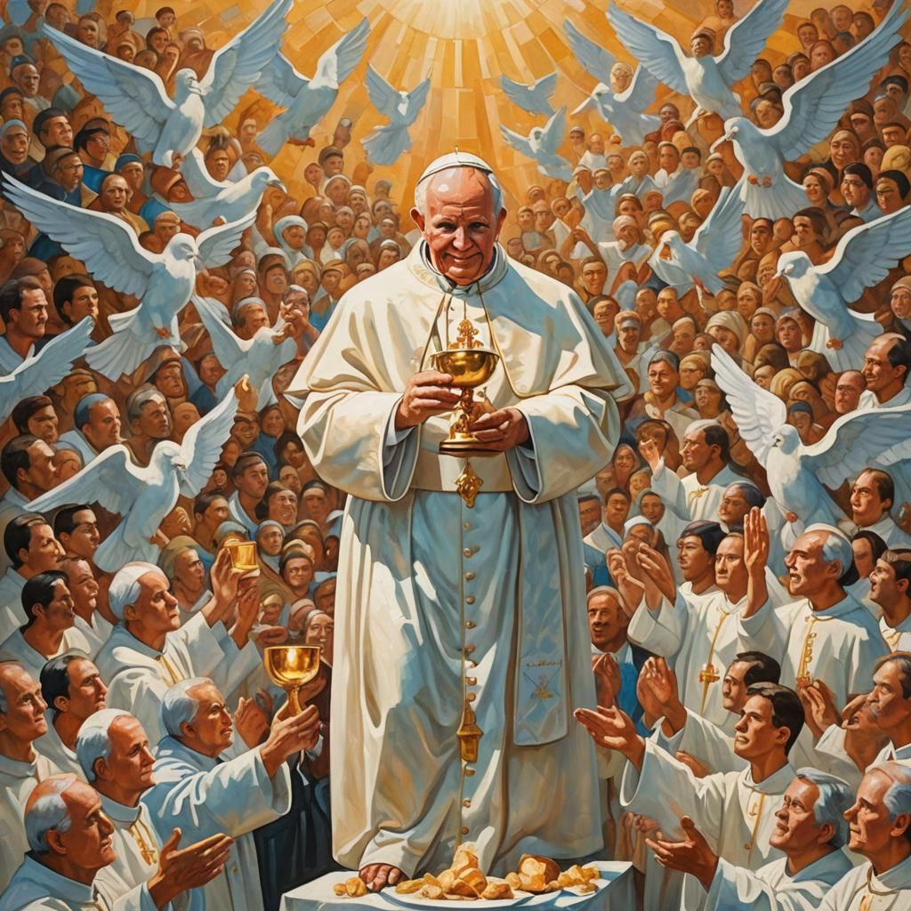 Pope John Paul II Eucharist in Impasto Gouache Style