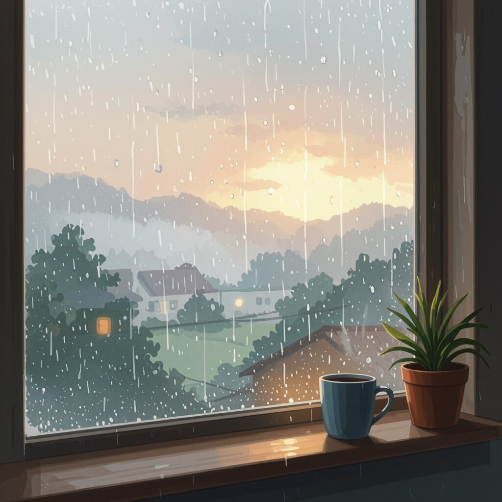 Misty Rainy Morning with Warm Lighting