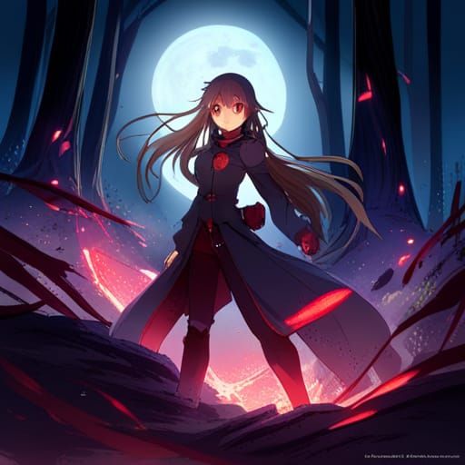 Hero Battles Shadow Creatures in Moonlit Anime Forest