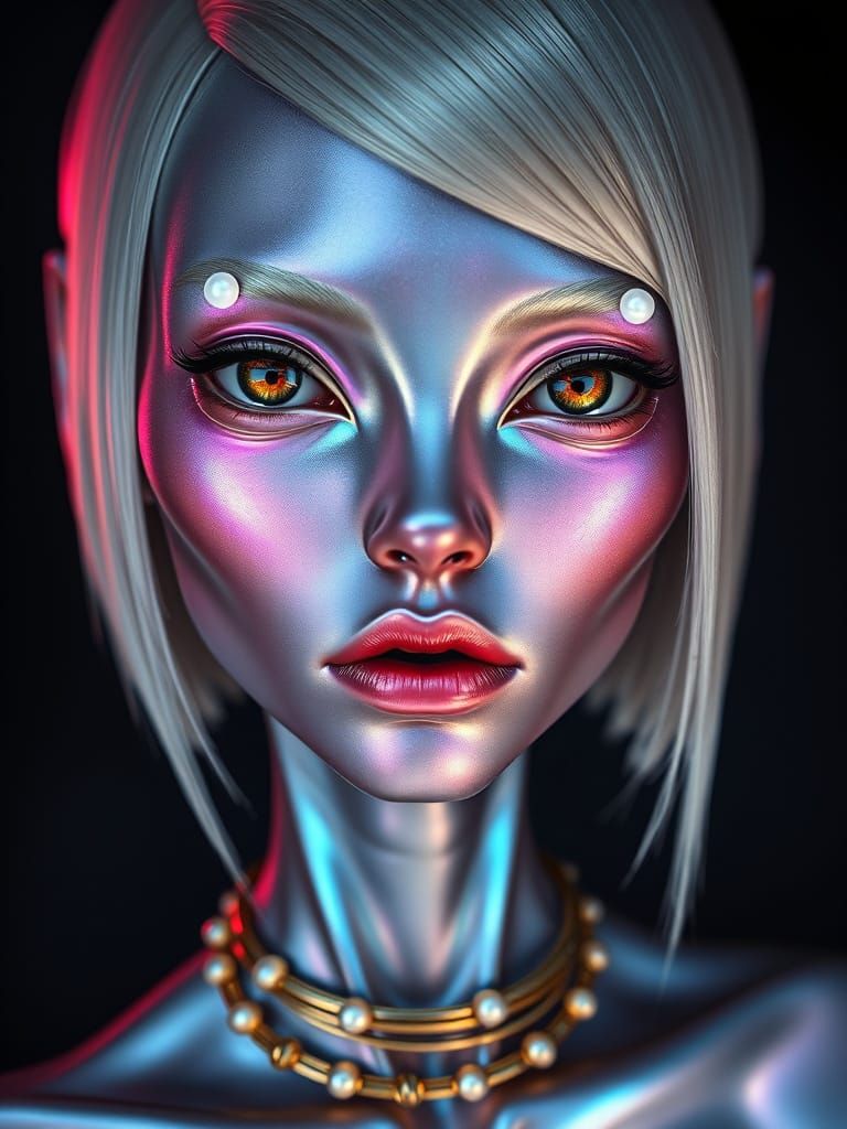Hyperrealistic Alien Woman with Iridescent Skin