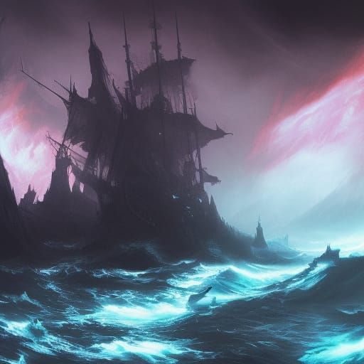 Pirate Ship in Stormy Seas: Dark Fantasy Art