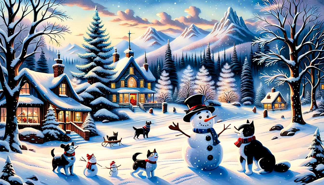 Winter Wonderland: Frosty and Friends in Golden Hour