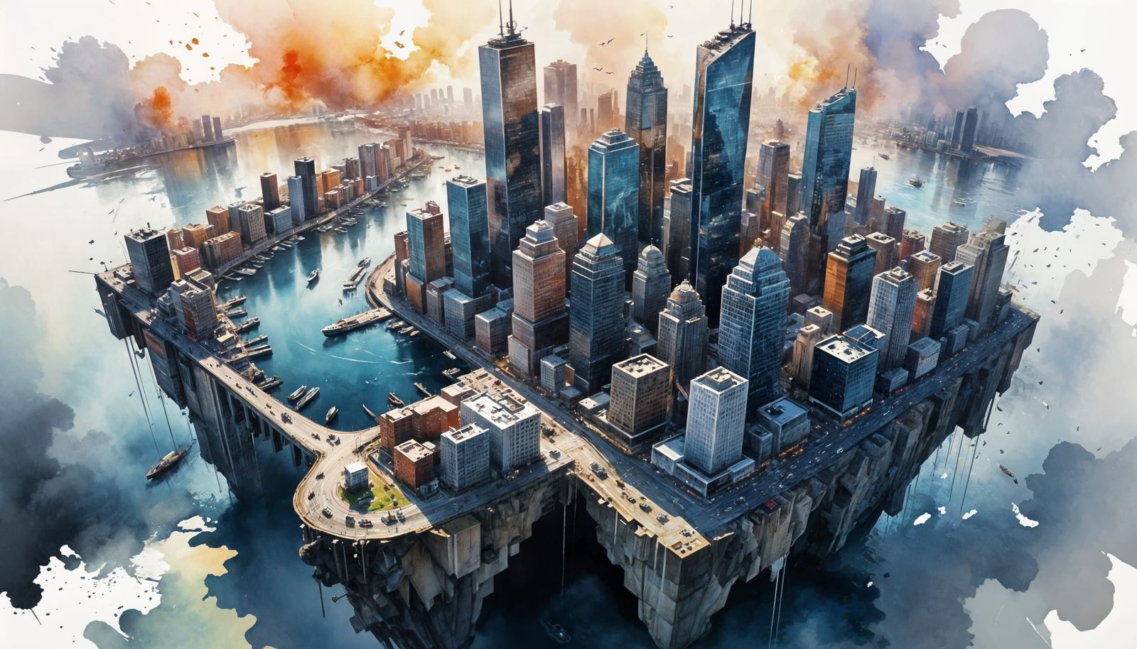 Metropolis Bird's Eye View: Low-Poly 3D Watercolour Illustra...