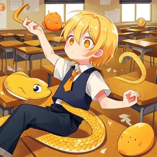 Boy with Snake Body in Classroom
