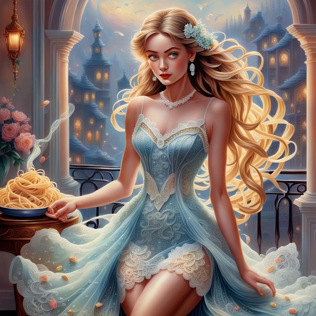 Noodle Dress on Beautiful Woman with Diamond Background