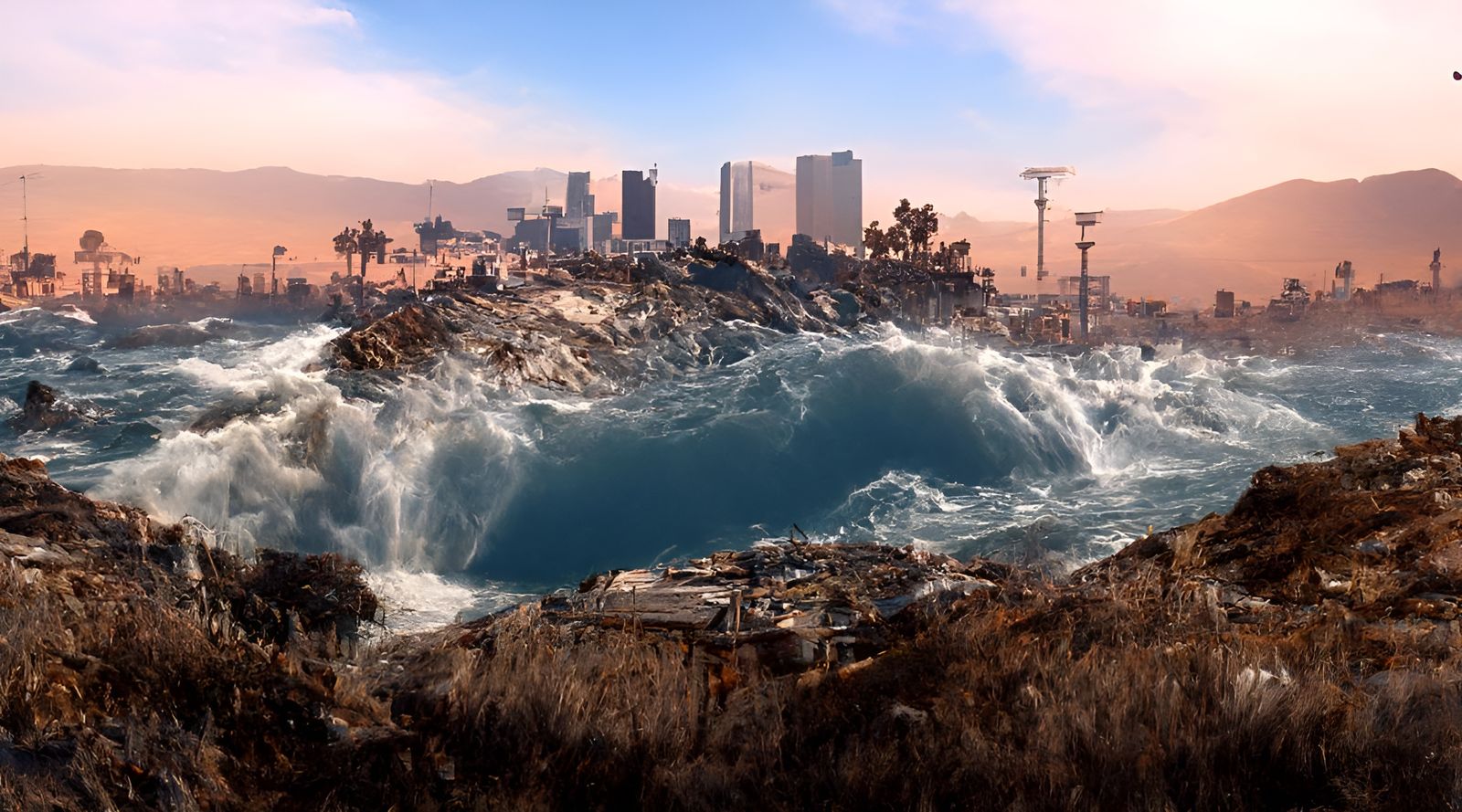 Los Angeles Engulfed by Ocean in Post-Apocalyptic Seascape