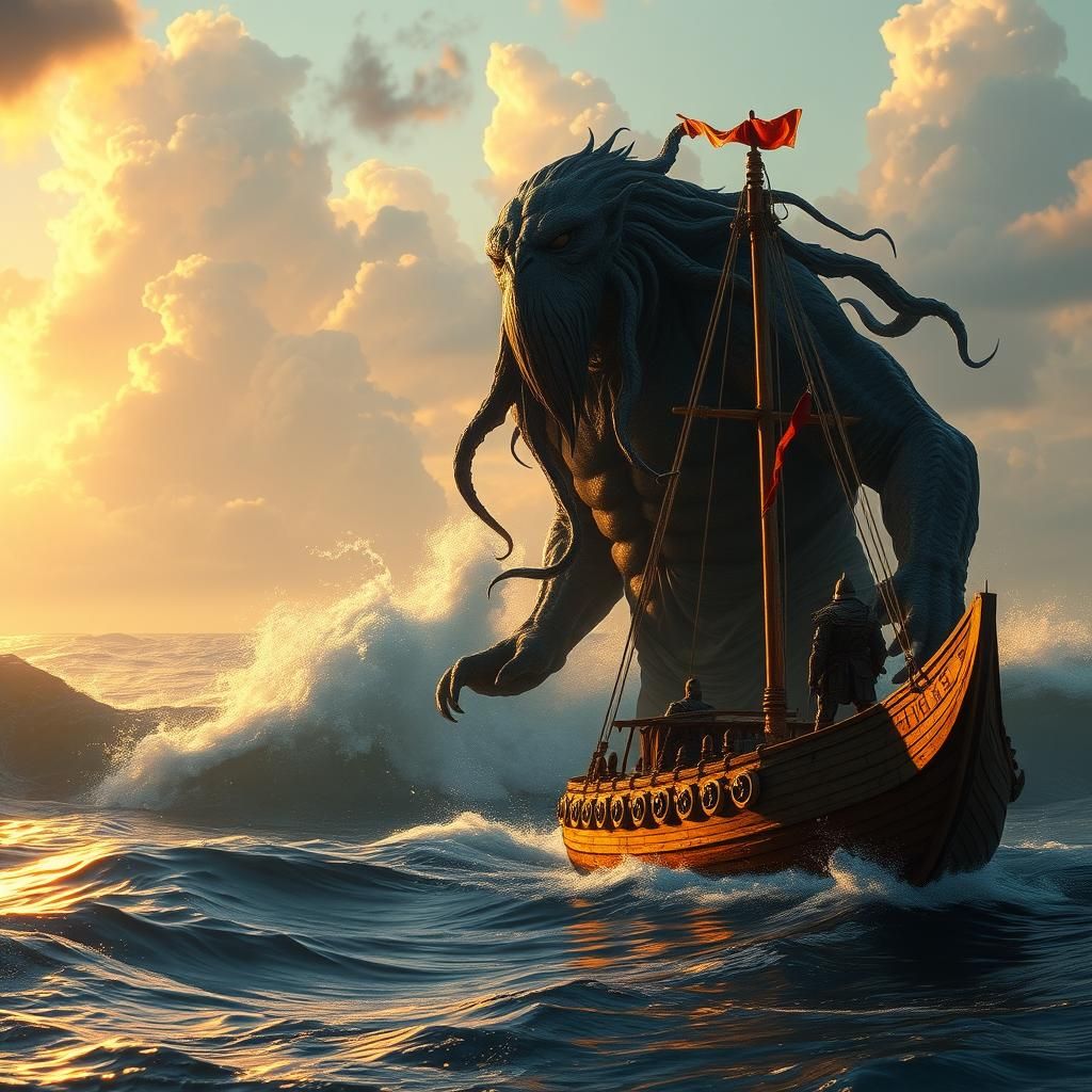 Epic Kraken Emerges from Ocean in Digital Matte Painting