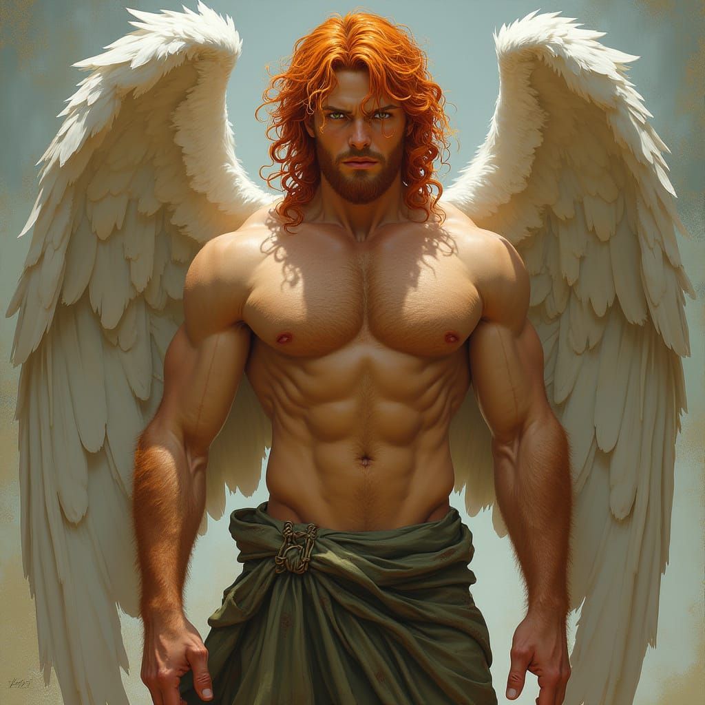 Majestic Ginger Angel in Digital Painting Style