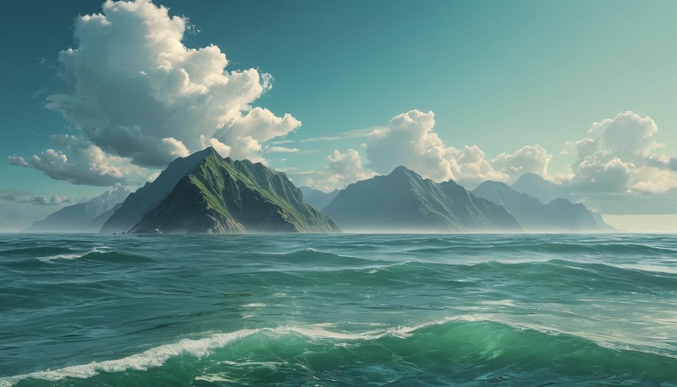 Mountainside Meeting Ocean Horizon in Painterly Style
