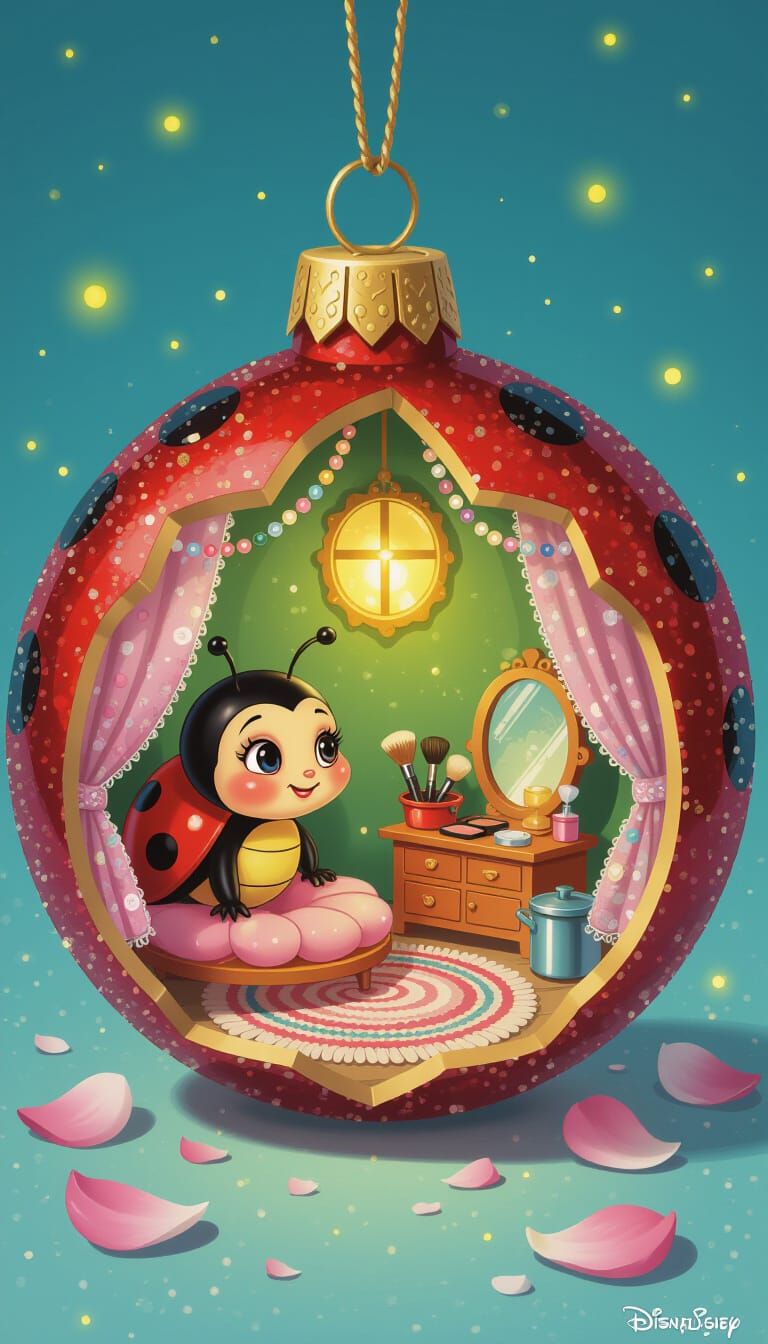Charming Ladybug House Inside Christmas Ornament