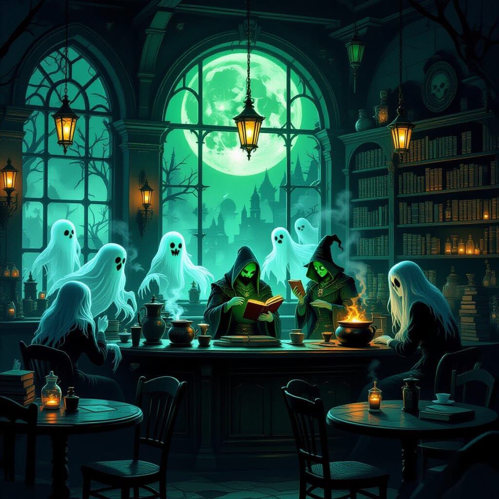 Ghostly Cafe in Dark Fantasy Style