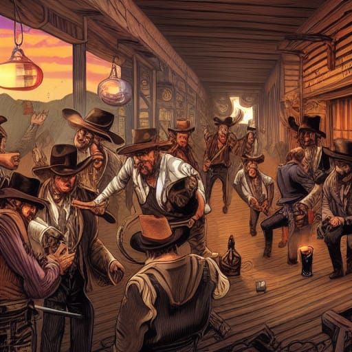 Wild West Saloon Brawl: Comic Book Art