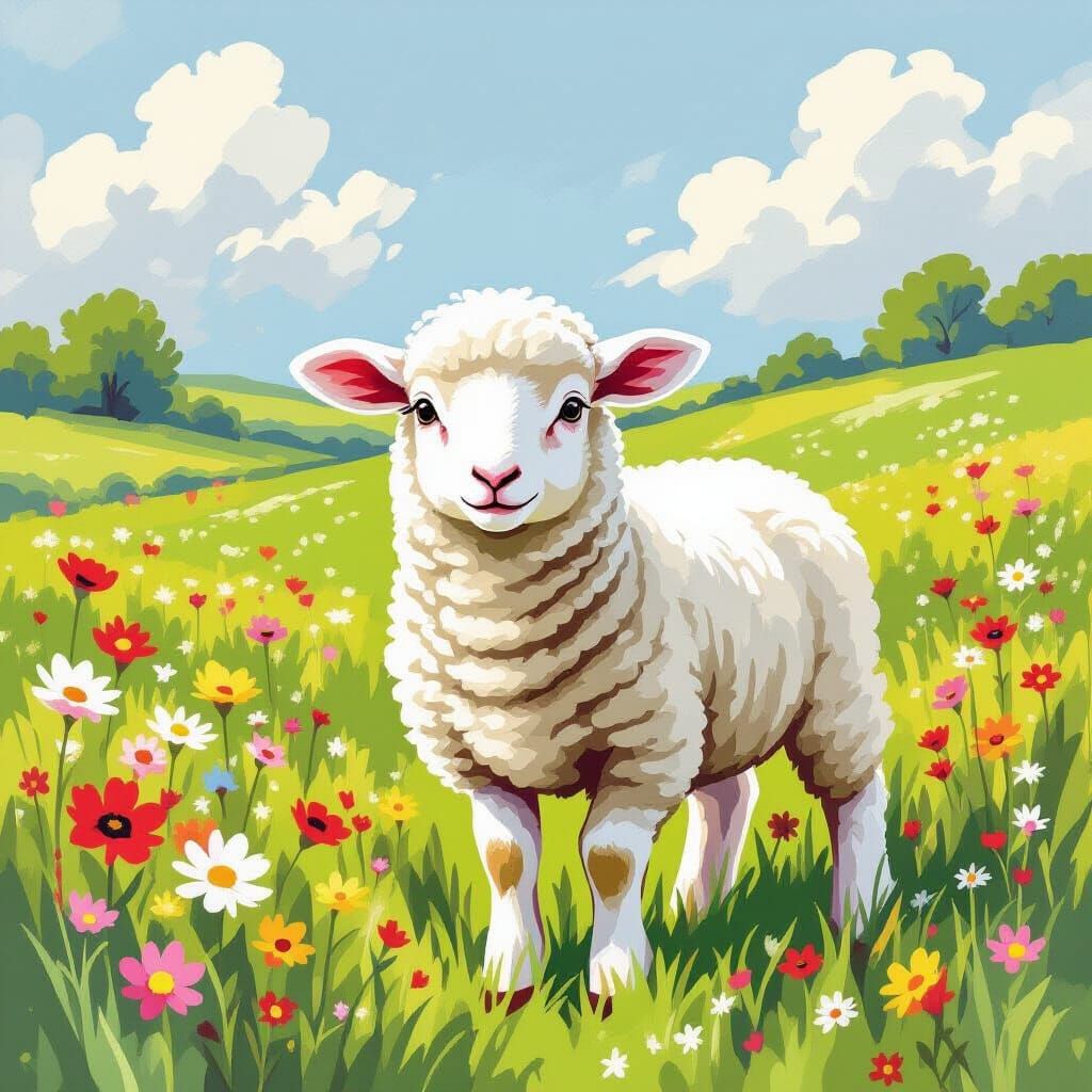 Restless Lamb in Meadow, Beatrix Potter Style