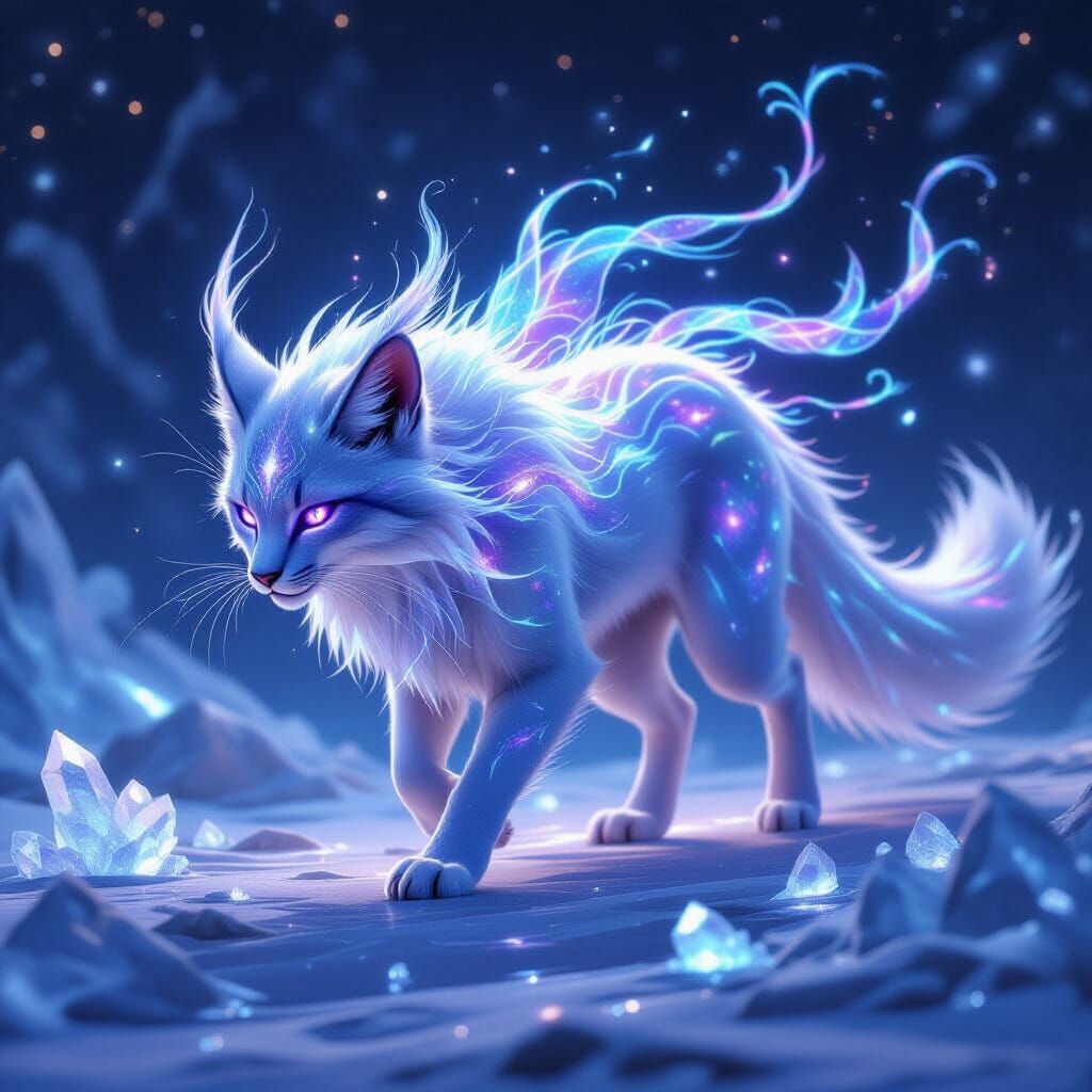 Cosmic Aether-Lynx with Galaxy Fur and Aurora Tendrils