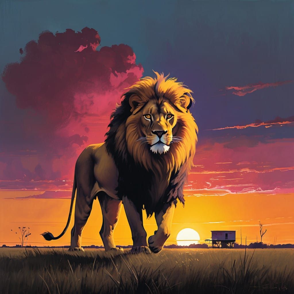 Golden Lion Emerges from Golden Light