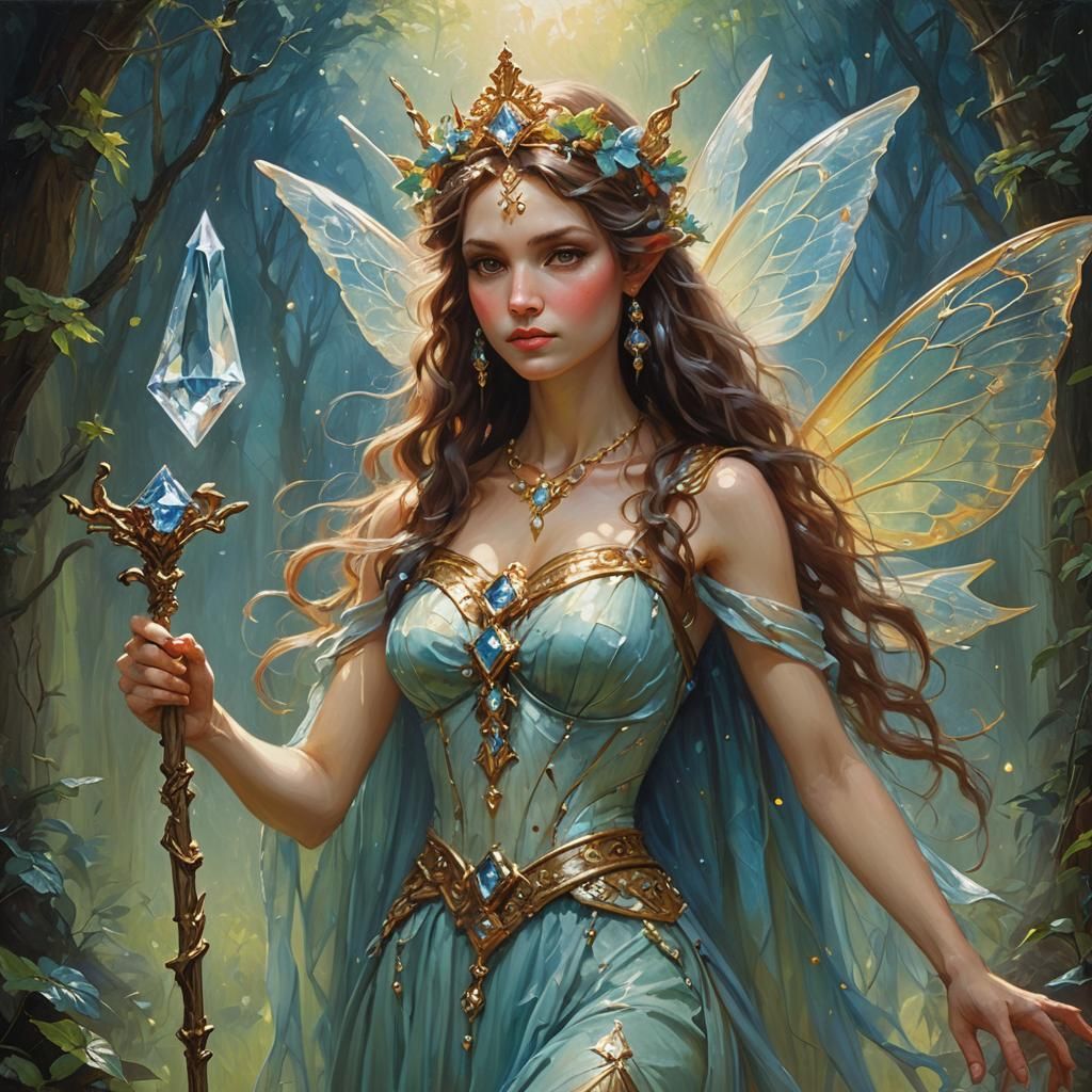 Beautiful fairy goddess with a diamond scepter