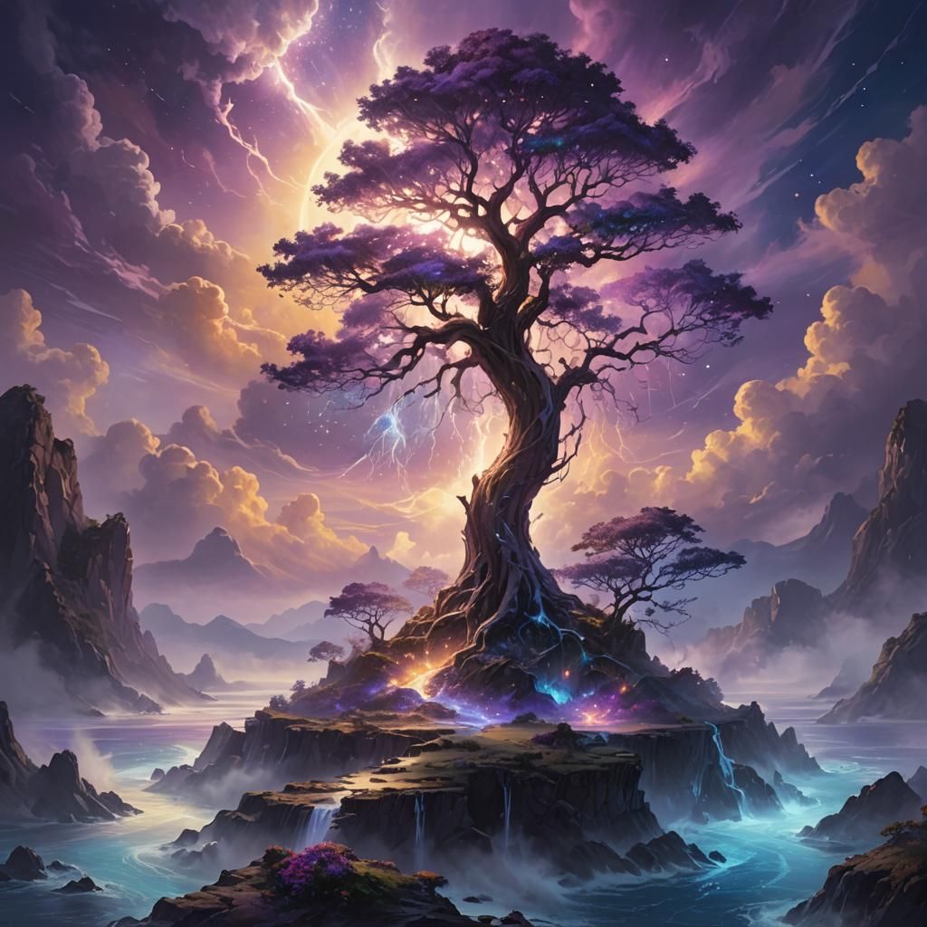 Ethereal Tree on Mystical Island: Fantasy Concept Art