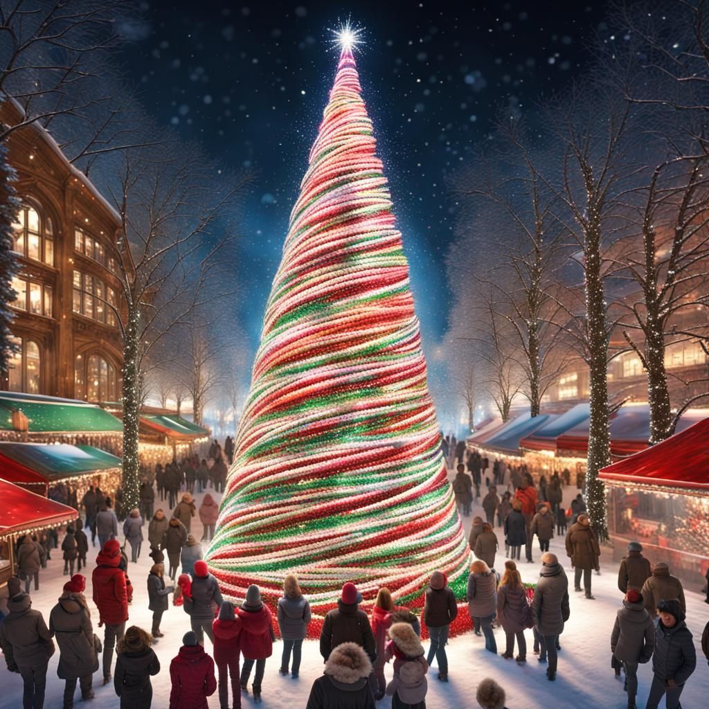 Candy Cane Christmas Tree in Winter Market