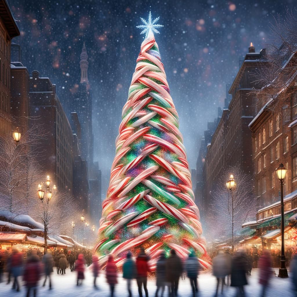 Candy Cane Christmas Tree in Winter Market