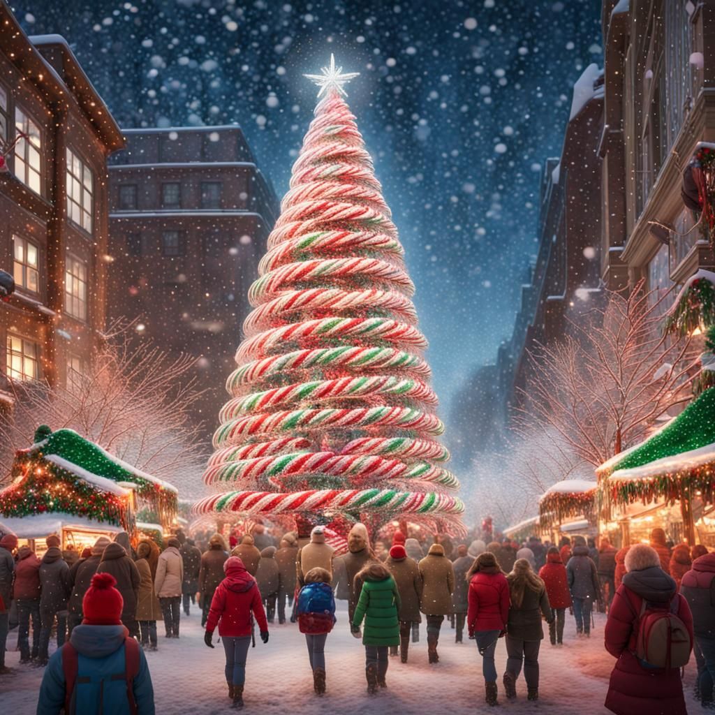 Candy Cane Christmas Tree in Winter Market