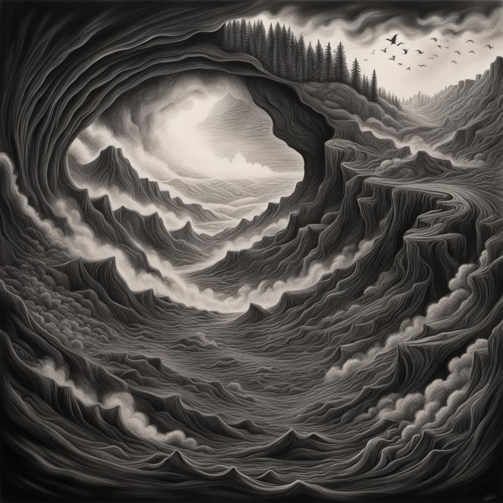 Falling Through an Endless Dream: Charcoal Drawing