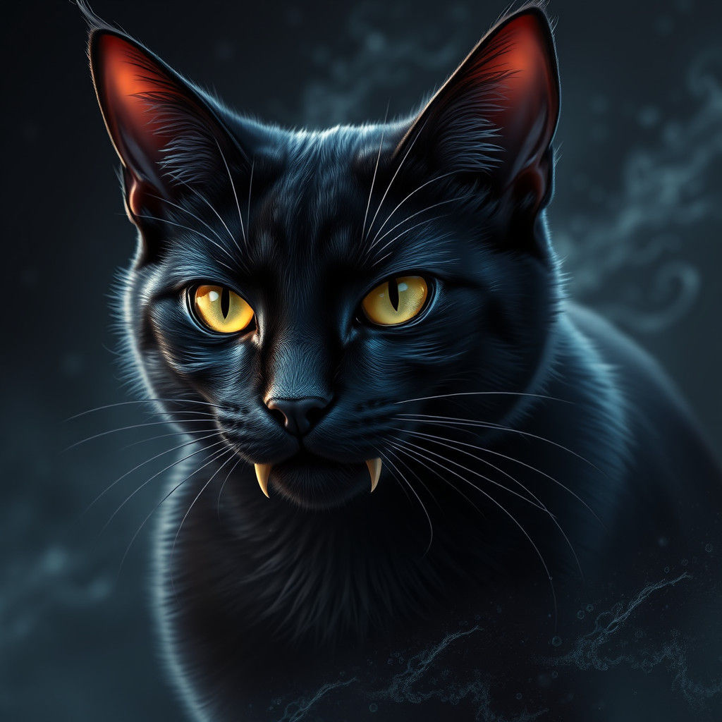 Sleek Vampire Cat: Detailed Fantasy Art