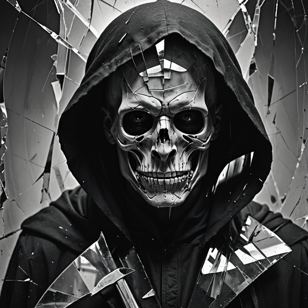 Grim Reaper's Fractured Reflection in Dark Surrealism