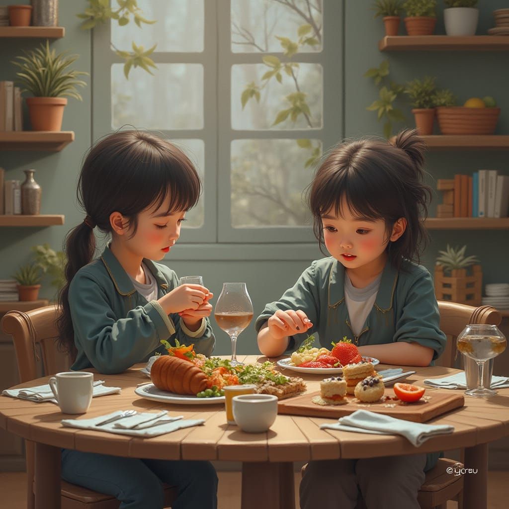 Vibrant Garden Scene in Whimsical Art Style