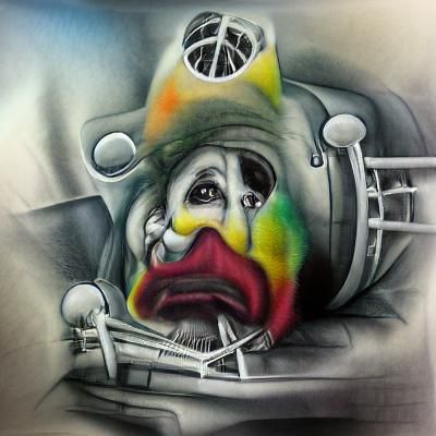 Sad Clown in Iron Lung: Surreal Airbrush Art