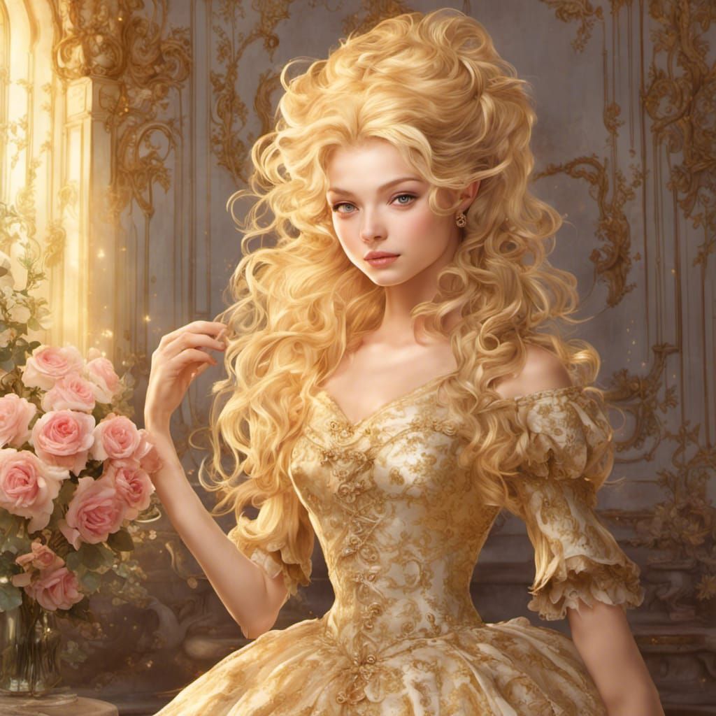 Princess in Rococo Gown in Tower Room