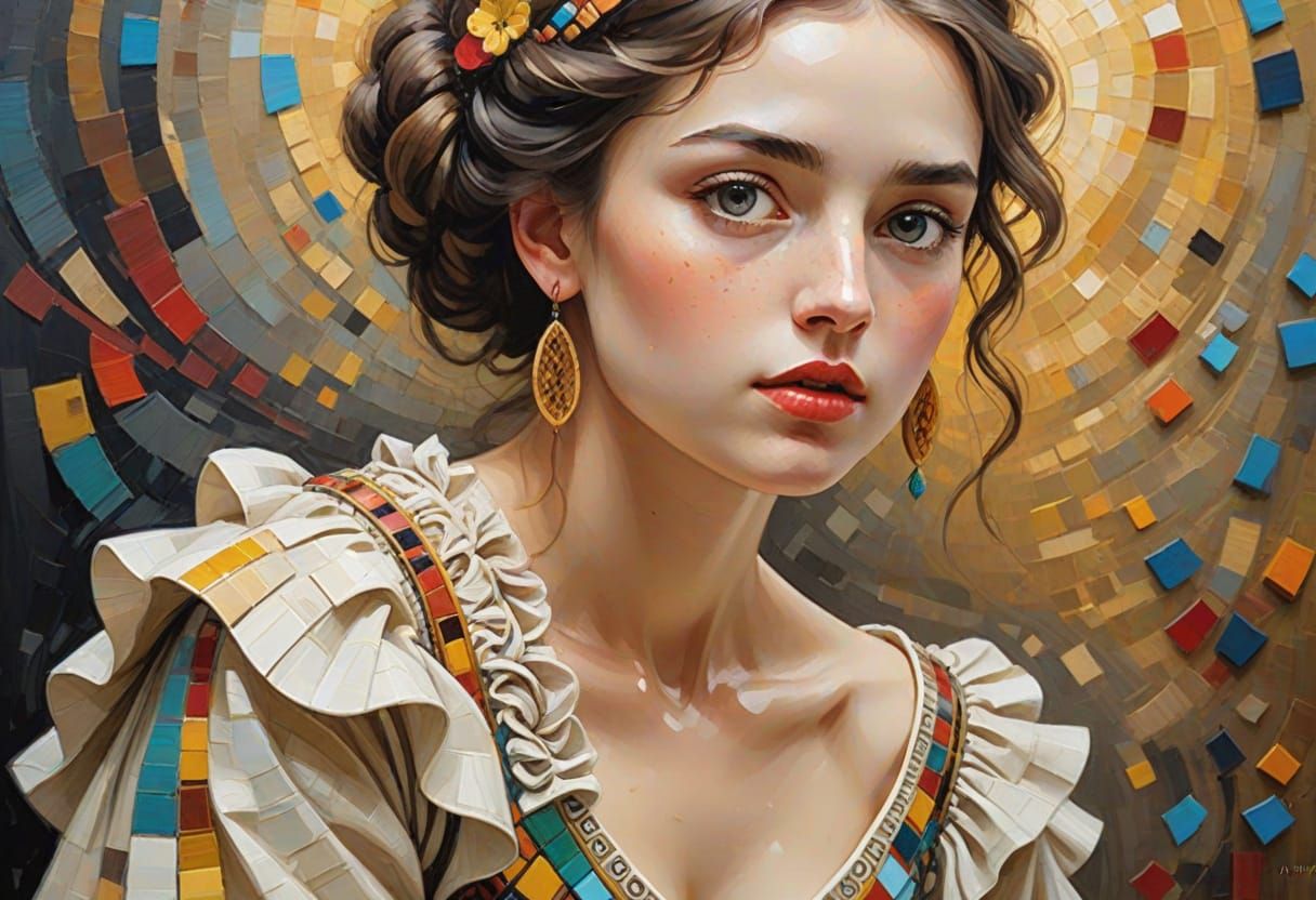 Neo-Impressionist Portrait in Marble Mosaic Style