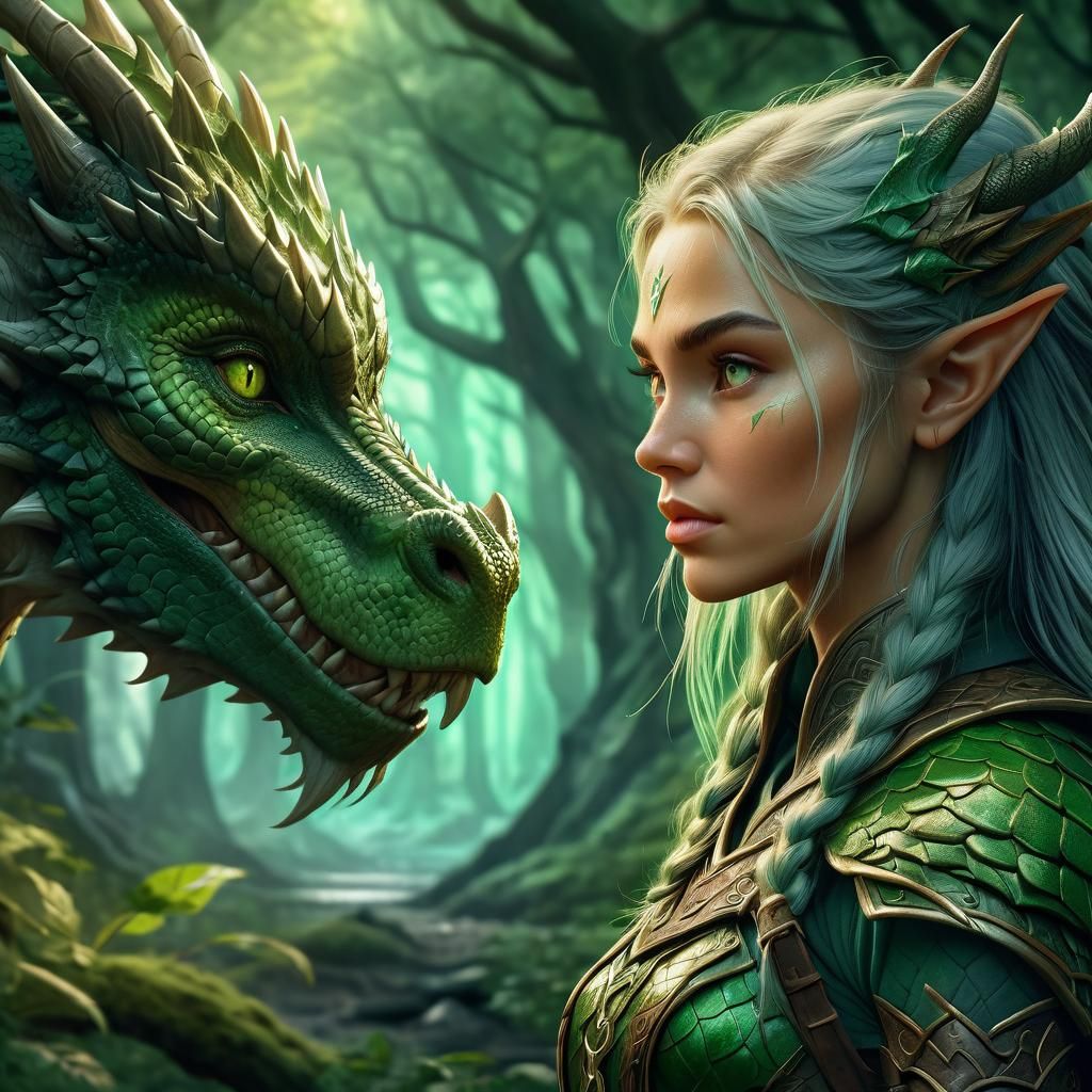 Elf Warrior and Dragon Face-Off: Fantasy Art