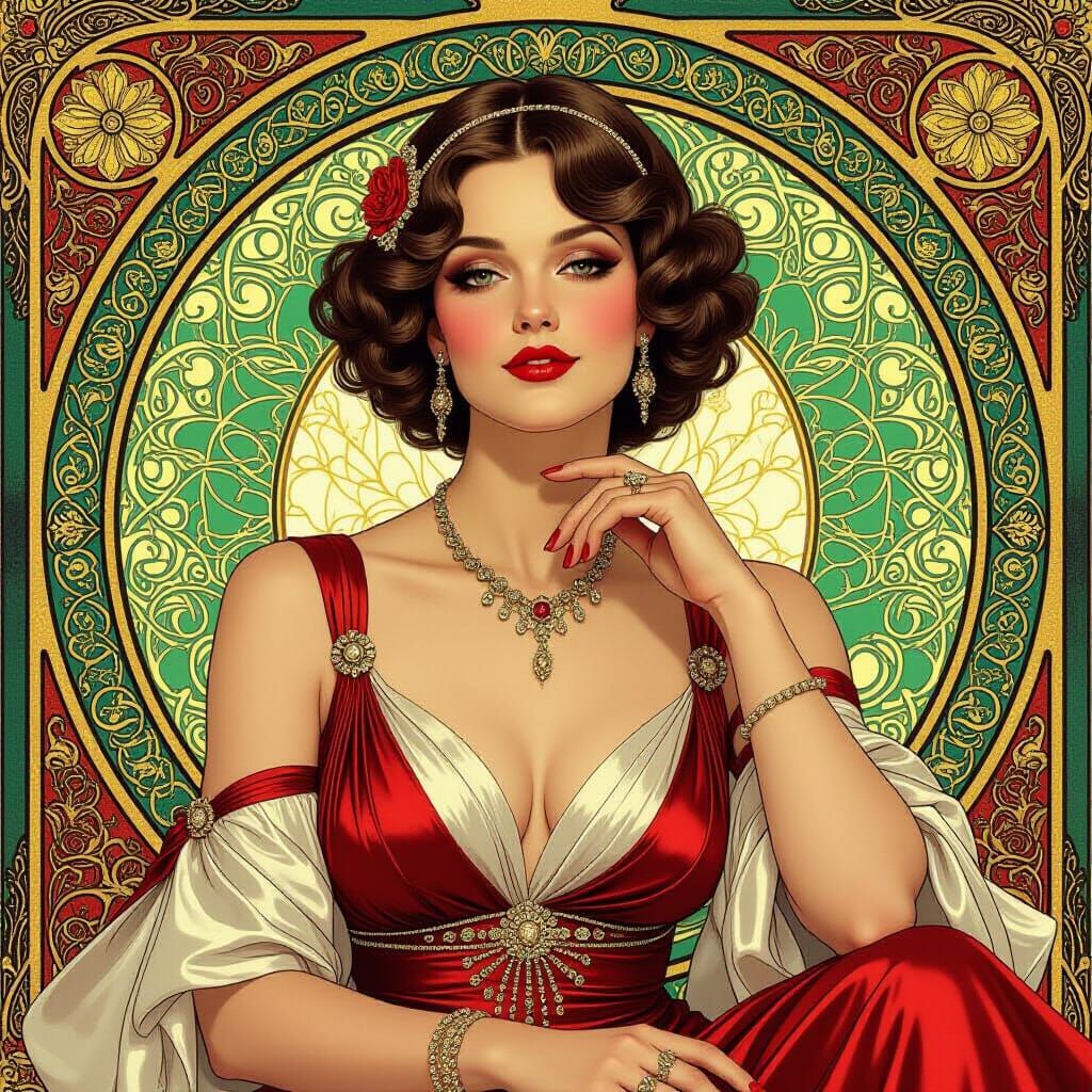 Glamorous Woman Portrait in Art Nouveau Style