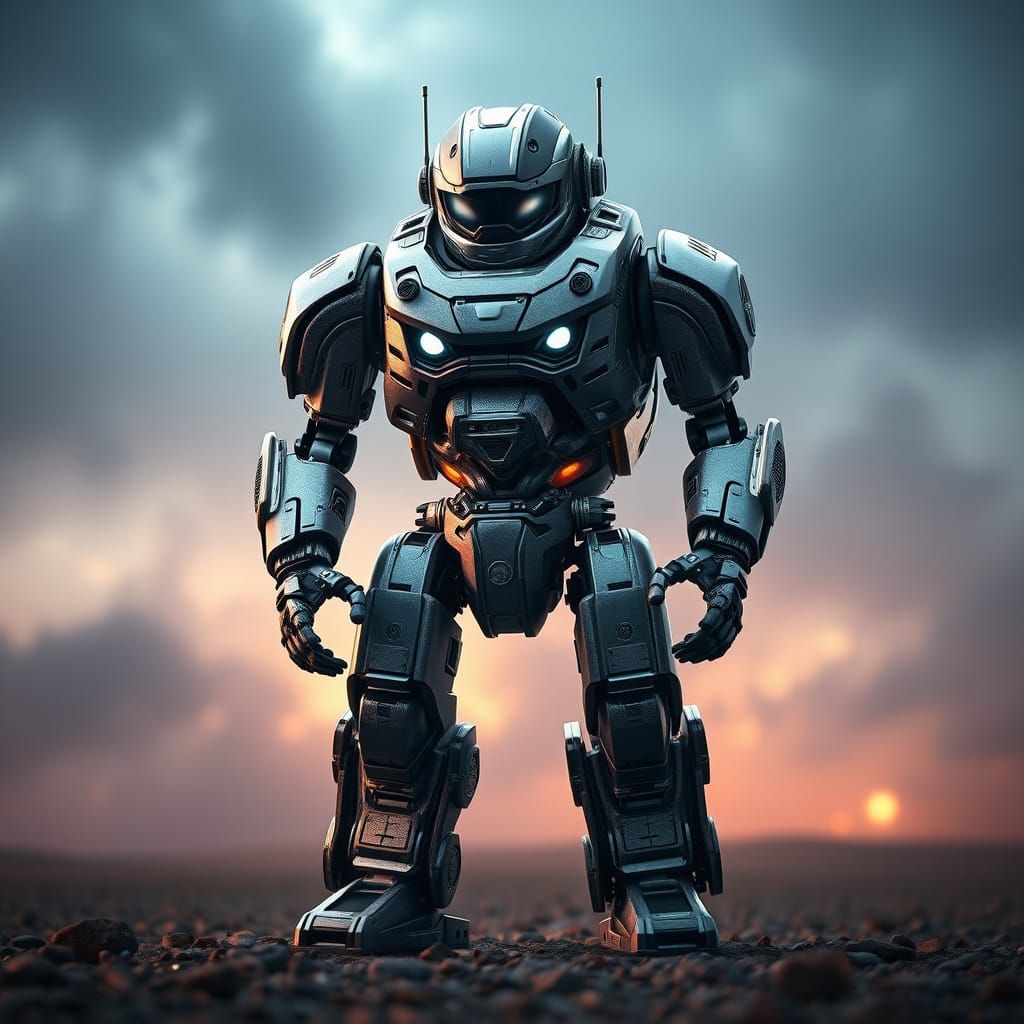 Futuristic Robot Displaying Complex Emotions in Sci-Fi Scene