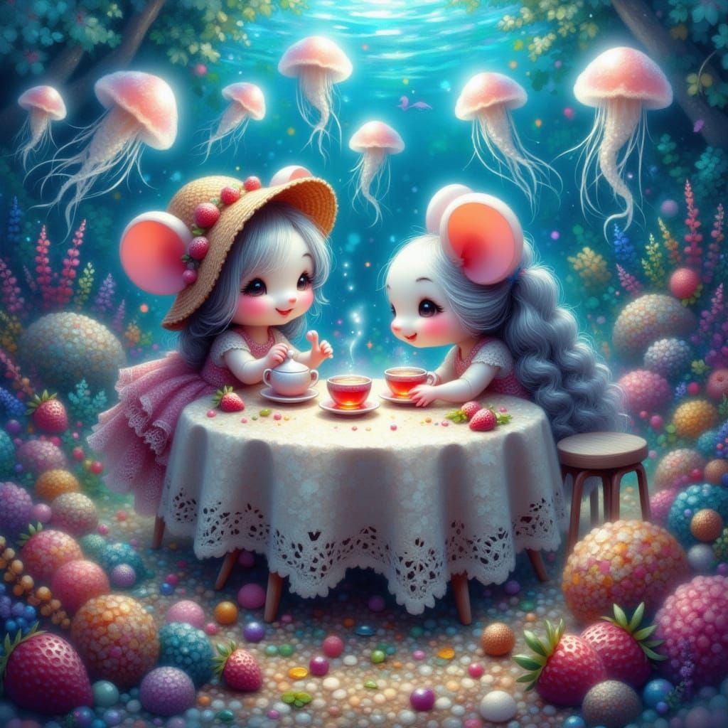 Underwater Tea Party in Whimsical Digital Art