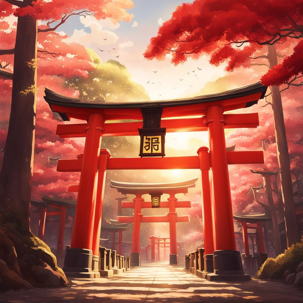 Mystic Red Torii Gate in Anime Style