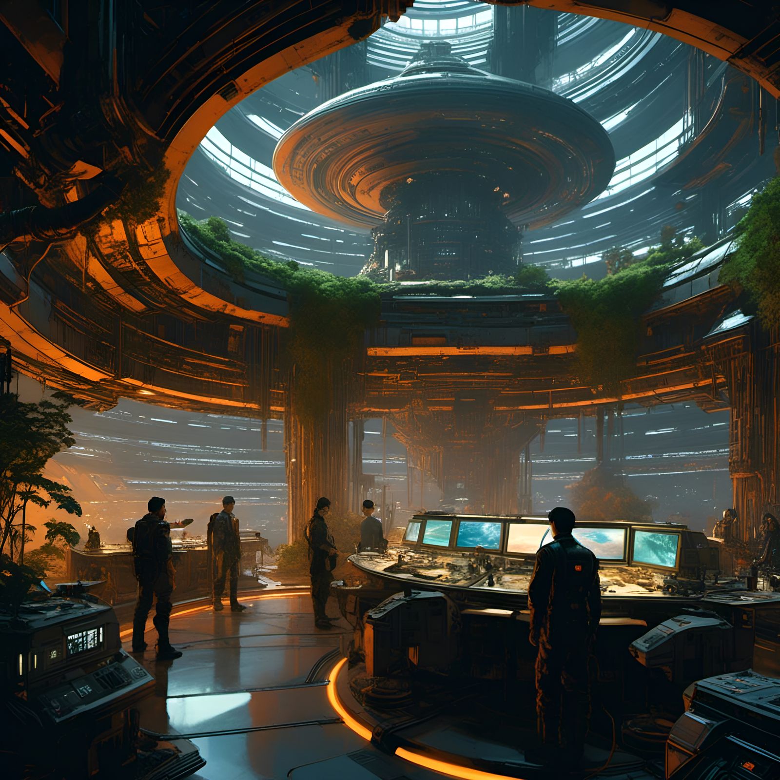 Futuristic Spaceship Interior with Alien Creatures