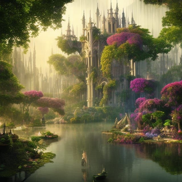 Utopian City with Floating Gardens: Digital Matte Painting