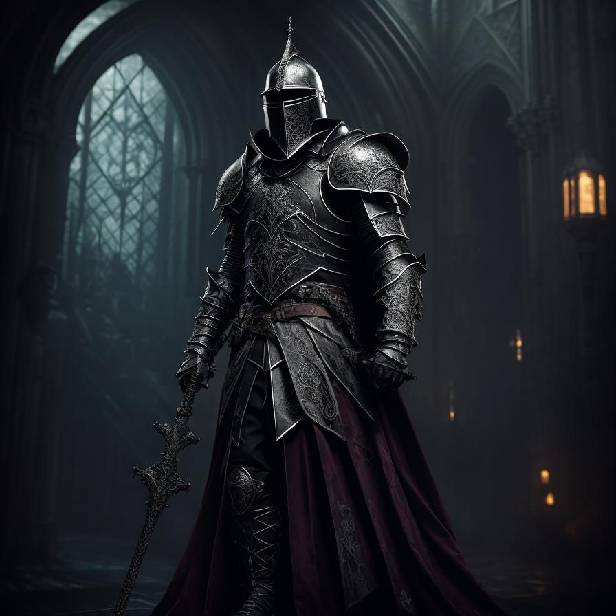 Obsidian Knight in Gothic Dark Fantasy Style