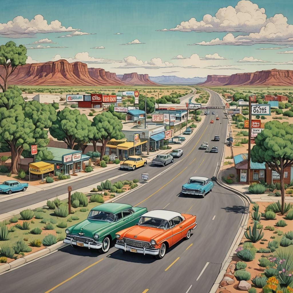 Route 66 Oklahoma in Coloring Book Style