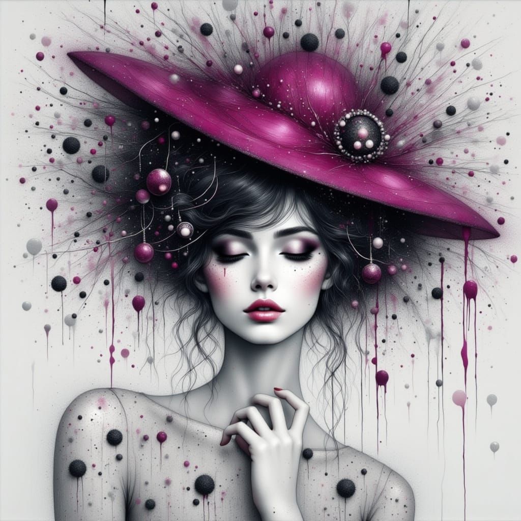 Woman with Hat in Earth and Filigree Style