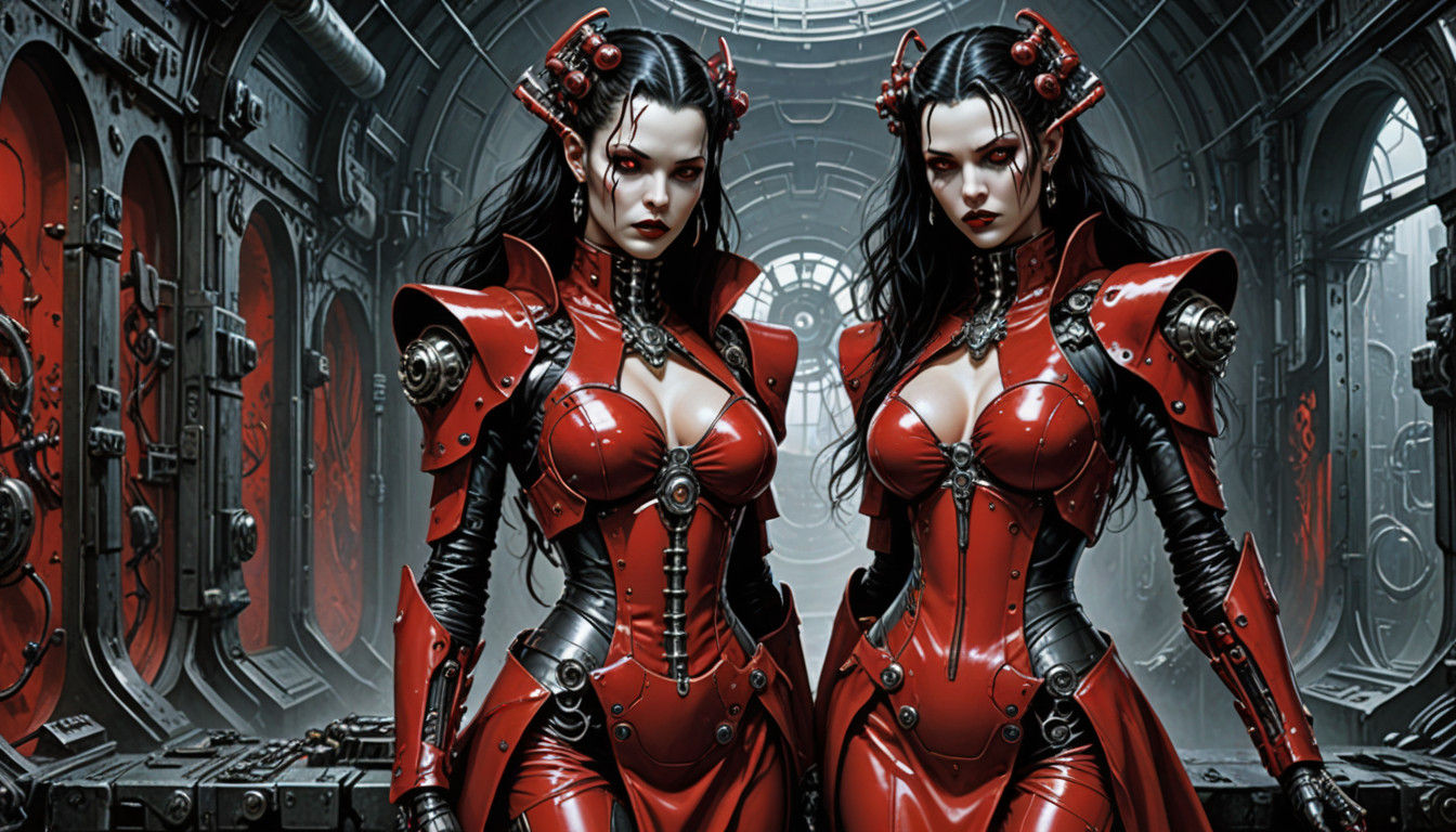 Cyber Venus in Red Leather Cyberpunk Attire